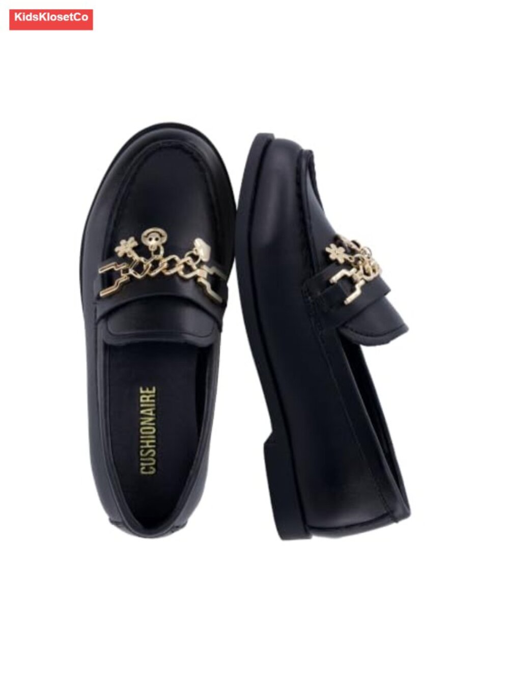 Faux Leather Penny Loafers w Charm Chain Kids Slip-On Dress Shoes